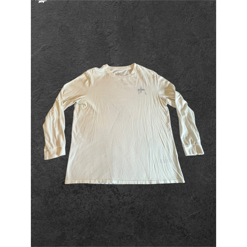 Guy Harvey Long Sleeve T-Shirt Mens Large Cream American Flag Marlin